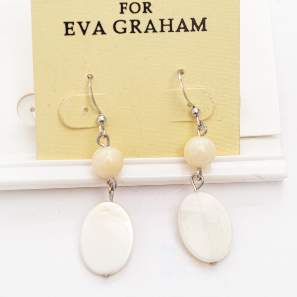 Coastal mother of pearl look drop style earrings summer Carol for Eva Graham
